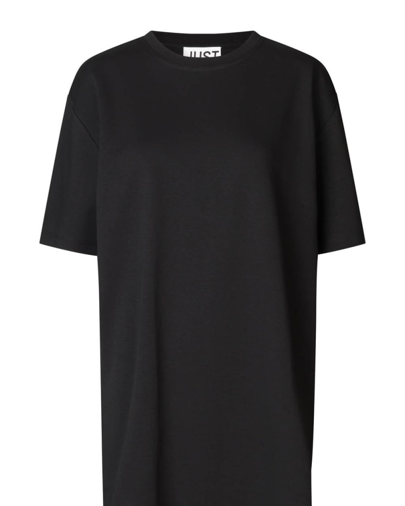 Front of a size XL Kyoto Dress in Black in Black by JUST Female. | dia_product_style_image_id:338094